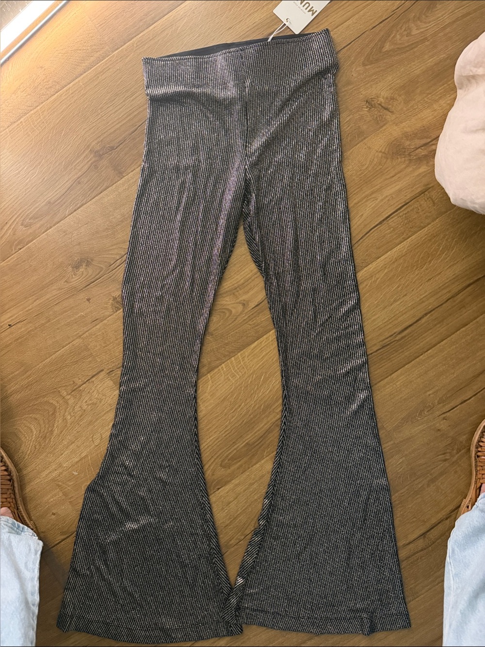 Show Me Your MuMu Black Metallic Ribbed Flare Pants